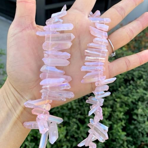 Adabele 30 Inch Natural Raw Healing Crystal Quartz Gemstone Loose Beads Small Drilled Point Rose Pink AB Titanium Coated Chakra Gem Stone Drop Stick GA8 - color: Rose Pink Ab, size: Small Size (30 Inch/2 Strands)