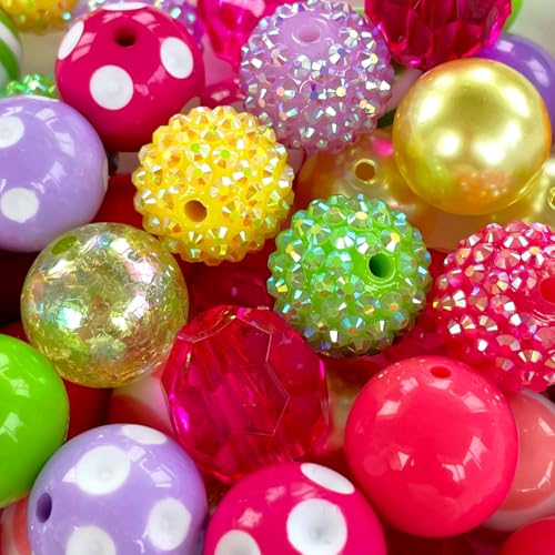 50PCS 20MM Bubblegum Beads for Pens, Colorful Chunky Round Beadable for Keychain Large Pearls Rhinestones Acrylic Focal Beads for Crafts Jewelry Bracelet Making DIY Projects(G) - color: Mixed Color-G