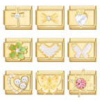 Italian Charms Bracelet Sets with 1Pcs Starter Brascelet 9Pcs Charms 9mm Italian Modular Charm Bracelet DIY Module Jewelry Gifts - color: B-Starter Bracelet Set-GoldSilver