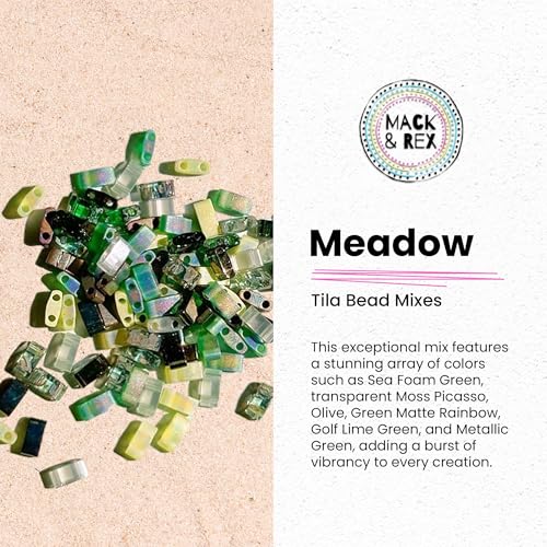 Mack and Rex Tila Bead Mixes (Meadow) – Half Tila Beads – Includes Sea Foam Green, Transparent Moss Picasso, Olive, Green Matte Rainbow, Two Golf Lime Green Shades, and Metallic Green - color: Meadow, size: 10 Gram Bag