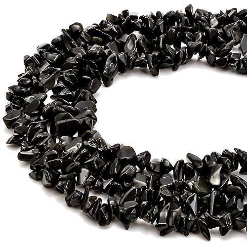 Gemstone Chips Natural Black Obsidian 3-5mm Healing Crystals Waist Bracelets Necklace Kit Irregular Stone DIY Crafts Design Jewelry Making Approxi 32 inch - color: Black Obsidian Chips