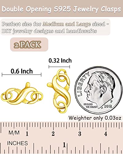 Dailyacc S925 Double Opening Lobster Clasp Sterling Silver and Gold Necklace Bracelet Extender Clasps and Closures for DIY Jewelry - color: Gold 2PCS, size: 15.5mm × 7.5mm