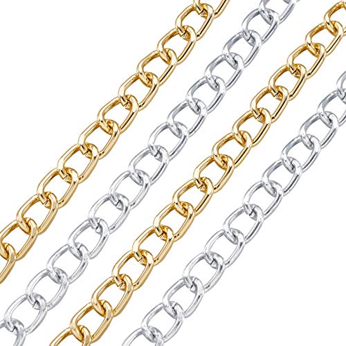 32.8 Feet Aluminum Curb Chains Gold Silver Twisted Links Cross Cable Chains with Spool Craftdady for Bracelet Necklace Earring Jewelry Making-2 Rolls, 10x6.5mm - color: Gold, Silver, 10x6.5mm