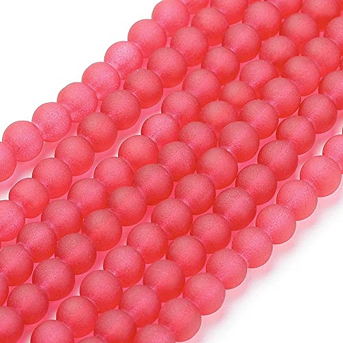FASHEWELRY 200Pcs Transparent Frosted Glass Bead 4mm Matte Crystal Glass Loose Beads for DIY Jewelry Making (Crimson) - color: Crimson
