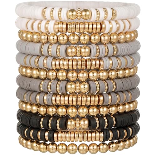 12pcs Friendship Bracelets Beaded Bracelets Heishi Bracelet Cute Bracelets Stack Vinyl Clay Disc Bead Surfer Stretch Summer Beach Bracelets For Women Preppy Bracelets - color: B-color 3