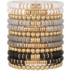 12pcs Friendship Bracelets Beaded Bracelets Heishi Bracelet Cute Bracelets Stack Vinyl Clay Disc Bead Surfer Stretch Summer Beach Bracelets For Women Preppy Bracelets - color: B-color 3