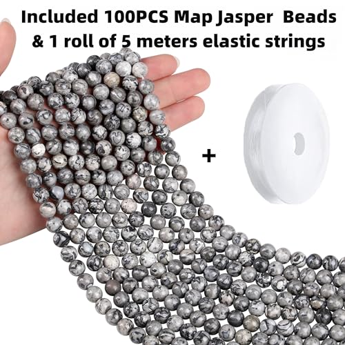 QINJIEJIE 100PCS Map Jasper Beads 8mm Natural Stone Beads Round Loose Gemstone Bead for Bracelet Beading Crystal Jewelry Making DIY Necklace Earrings 0.32" - color: Map Jasper, size: 100PCS