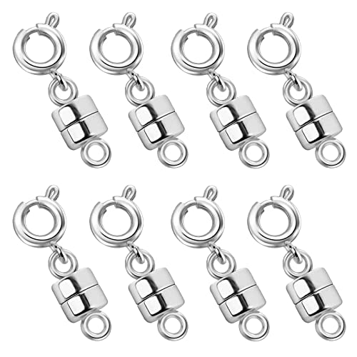Magnetic Necklace Clasps and Closures 18K Gold and Silver Plated Bracelet Converter Clasp,Suitable for Necklaces Chain Extender - color: 8Pcs Silver