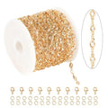 KYUNHOO 16.4 Feet Jewelry Making Supplies Set Gold Plated Brass Chain for Jewelry Craft Making Clear Beaded Necklace Chains Roll with Jump Rings Lobster Clasps - color: Clear Beaed-Gold