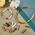 PH PandaHall 80pcs Opaque Acrylic Tube Beads, Curved Noodle Slide Beads Spacer Loose Bead Long Tube Charm Bead for DIY Bracelet Jewelry Making Craft Supplies, Hole: 1.8mm - color: Brown Color
