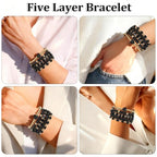 5Pcs Beaded Bracelets for Women, Bohemian Glass Faceted Crystal Beads Bracelet, Stackable Boho Disco Ball Stretch Bracelets, Multilayered Purple Jewelry Gift for Women, Mother's Day - color: Black 1
