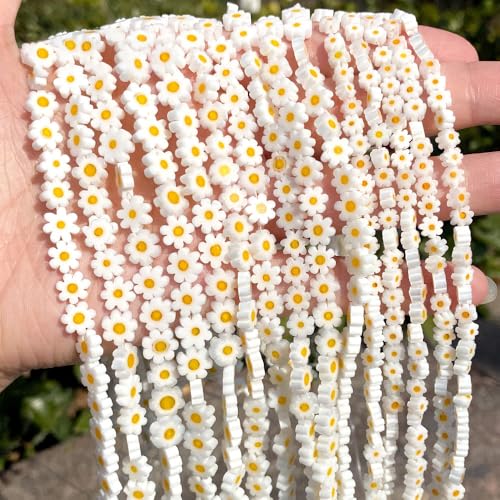 60Pcs Handmade Glass Beads White Daisy Flower Beads Small Beads for Jewelry Making Flat Flower Crystal Loose Spacer Beads for Bracelets Necklace Earrings Making and DIY Craft with Hole