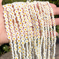 60Pcs Handmade Glass Beads White Daisy Flower Beads Small Beads for Jewelry Making Flat Flower Crystal Loose Spacer Beads for Bracelets Necklace Earrings Making and DIY Craft with Hole