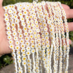 60Pcs Handmade Glass Beads White Daisy Flower Beads Small Beads for Jewelry Making Flat Flower Crystal Loose Spacer Beads for Bracelets Necklace Earrings Making and DIY Craft with Hole