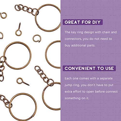 Swpeet 360Pcs 6/5" 30mm Bronze Key Chain Rings Kit, Including 120Pcs Keychain Rings with Chain and 120Pcs Jump Ring with 120Pcs Screw Eye Pins Bulk for Jewelry Findings Making (Bronze) - color: Bronze, size: 30mm