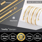 Tewiky Layered Necklaces for Women Non Tarnish- Chunky 14k Gold Plated Herringbone/Snake/Rope/Box/Cuban Link Chain for Women Waterproof Layering Stack Choker Necklace Trendy Dainty Tarnish Free Jewelry Set - color: Layered Herringbone Gold