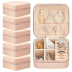 Taiyin Travel Jewelry Case, Bridesmaid Gifts Mini Jewelry Organizer, PU Leather Portable Earring Box for Women Girls - color: Pink