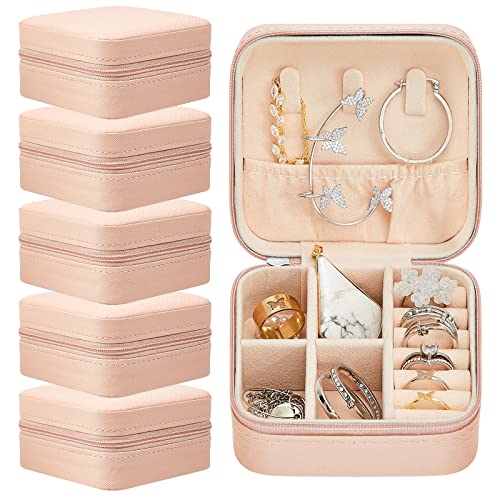 Taiyin Travel Jewelry Case, Bridesmaid Gifts Mini Jewelry Organizer, PU Leather Portable Earring Box for Women Girls - color: Pink