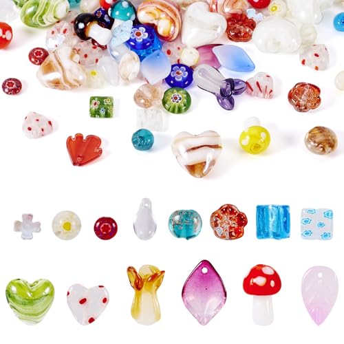 Cheriswelry 100g Mixed Handmade Millefiori Gold Sand Lampwork Round Beads Cute Colorful Glass Loose Spacer Beads Charms 8~14mm for DIY Craft Earring Bracelet Necklace Jewelry Making Supplies - color: Mixed Shape-Mixed Color