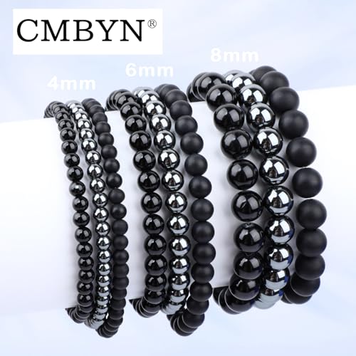 2/3-Pieces 4mm 6mm 8mm Natural Crystal Gemstone – Handmade Reiki Energy Healing Stretch Bracelets Jewelry for Yoga, Meditation, Unisex - color: 3 Pieces (BlackOnyx&Hematite&MatteBlackAgate), size: 4mm