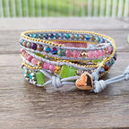 YGLINE Women Boho Handmade Natural Stone Crystal Leather Bead Wrap Bracelets Collection - color: Rhodochrosite 2-3w