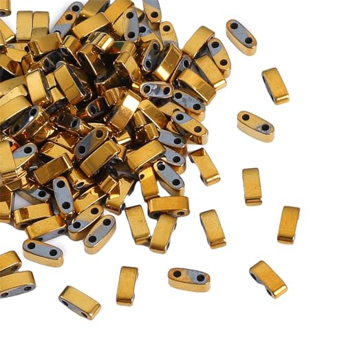 Beadia Dark Gold Hematite Stone Tila Beads 5x2mm Rectangle 2-Hole Spacer Beads for DIY Bracelet Earring Making 15.7"/Strand - color: Dark Gold Hematite, size: 5x2mm