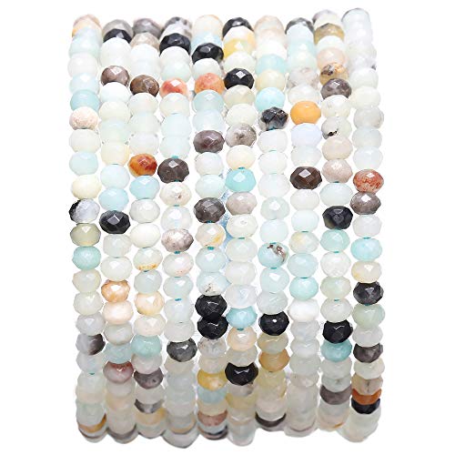 BEADIA Faceted Natural Amazonite Stone Rondelle 3x4mm Loose Semi Gemstone Beads for Jewelry Making 38cm - color: Amazonite Faceted Rondelle, size: 3x4mm