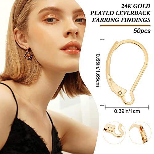 Beebeecraft 1 Box 50Pcs Leverback Earring Findings 24K Gold Plated Stainless Steel Interchangeable French Earring Hooks 16X10mm Dangle Ear Wire Clip for Jewelry Making - color: 16x10mm Gold Leverback Earring