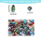 AHANDMAKER 140 Pcs Faceted Teardrop Glass Beads, 14 Colors Clear Waterdrop Crystal Glass Beads Center Drilled Drop Spacer Beads for DIY Craft Jewelry Necklace Bracelet Earring Making, Hole: 1mm - color: 14 Colors Waterdrop