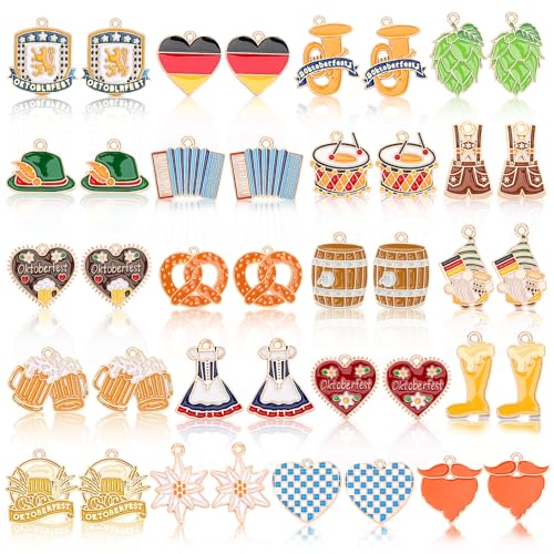 MARFOREVER 40Pcs/20 Pairs Oktoberfest Charms for Jewelry Making, Beer Theme Festival Charm German Beer Mug Pretzel Dangle Charms for Bracelet Necklace Earrings Making Accessories - style: Oktoberfest