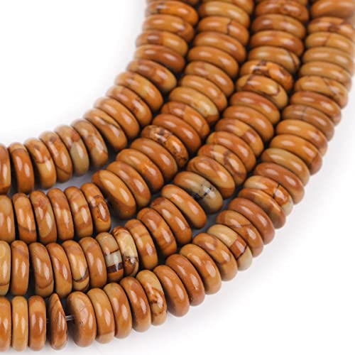 JOE FOREMAN 2x6mm Natural Yellow Wood Texture Jasper Stone Heishi Disc Rondelle Spacer Beads for Jewelry Making Full 15" Strand Energy Stone Healing Power Crystal - color: Yellow Wood Texture Jasper