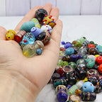 Assorted Glass Beads for Jewelry Making Adults, Bulk Glass Beads for Crafts, Lampwork Murano Bead Mix for Bracelets and Necklaces, Crafting Beads Supplies Kit, Large & Small Beads