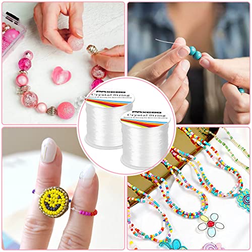 Bracelet String, Paxcoo 2 Rolls Elastic Stretchy Bead String Cord for Clay Beads Kandi Pony Beads Bracelets Jewelry Making (0.5 MM, Crystal) - size: 0.5MM, style: Crystal Clear
