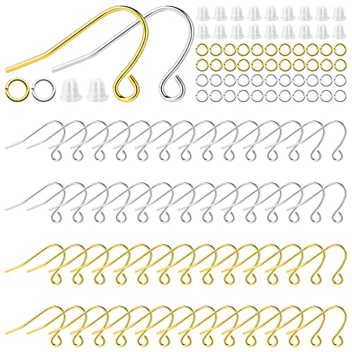 1800Pcs Earring Hooks for Jewelry Making Kit,Hypoallergenic Ear Wires Fish Hooks with Jump Rings and Earring Backs,Earring Findings French Earring Hooks for DIY Earrings Making Supplies(Silver,Gold) - color: 1800Pcs Gold,Silver