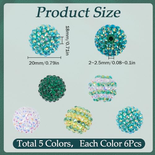 SUNNYCLUE 30Pcs 20mm Green Chunky Resin Rhinestone Beads Round Disco Ball Loose Spacer Beads for Jewelry Making DIY Bracelet Necklace Pen Supplies - color: 30pcs 20mm Green Rhinestone Beads