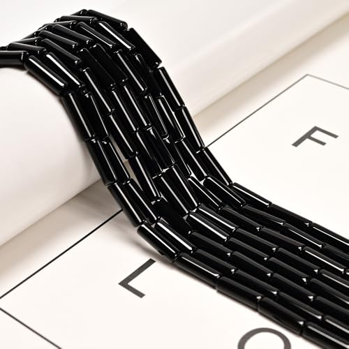 30 Pcs 4x13mm Black Onyx Agate Stone Column Tube Bead, Round Tubular Beads for Jewelry Making Bracelets DIY - color: Black Onyx, size: 4x13mm