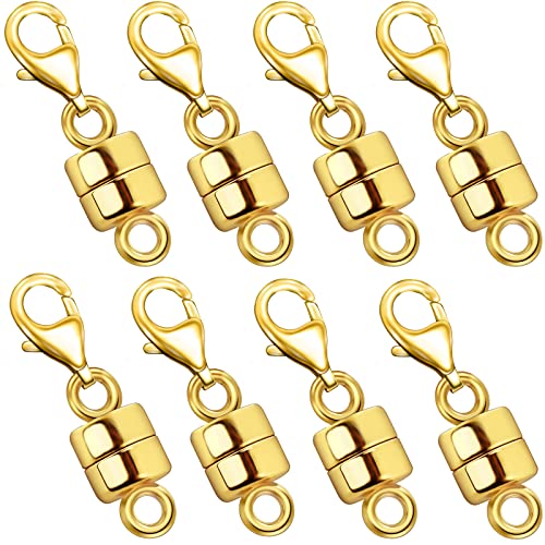 OHINGLT Magnetic Necklace Clasp Extra Strong, Gold Plated Magnet Jewelry Clasps Converters for Bracelet Necklaces Chain - color: 8Pcs Gold