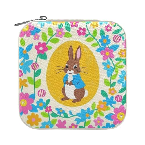 Flowers Rabbit Yellow Blue Travel Jewelry Case Jewelry Box Organizer for Women Girls Man Small Mini Portable Jewelry Storage Box for Earring Ring Necklace Bright Colorful Easter Eggs - color: Bright Colorful Easter Eggs 3000