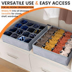 Criusia 3 Pack Sock Underwear Drawer Organizer Dividers, 64 Cell Fabric Foldable Dresser Organizer for Closet Organizers and Storage Boxes for Organizing Socks, Underwear, Ties (16+24+24 Cell, Gray)