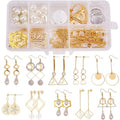 SUNNYCLUE 1 Box DIY 10 Pairs Geometric Hollow Earring Making Starter Kit Classic Round Square Heart Triangle Charm Connector, Earring Stud Hooks Jewelry Making Supplies Craft, Golden, Instruction - color: Diy 10 Pairs Earrings-style 1