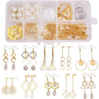 SUNNYCLUE 1 Box DIY 10 Pairs Geometric Hollow Earring Making Starter Kit Classic Round Square Heart Triangle Charm Connector, Earring Stud Hooks Jewelry Making Supplies Craft, Golden, Instruction - color: Diy 10 Pairs Earrings-style 1