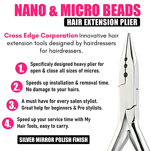 Pro Hair Extension Tools Mini 3 Holes Silicone Micro Beads & Nano Rings Hair Extensions Opener & Remover Pliers Hair Tinsel Feathers Fitting Plier Micro Bead Crimping Plier (Mirror Polish Soft)
