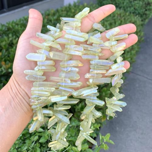 Adabele 15 Inch Natural Raw Healing Crystal Quartz Gemstone Loose Beads Small Drilled 15 Inch Peridot Green AB Titanium Coated Chakra Gem Stone Drop Stick GA10 - color: Peridot Green Ab, size: Small Size (15 Inch/1 Strand)