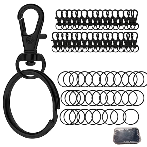 Keychain, 68PCS Swivel Snap Hooks with Key Rings, Metal Lobster Claw Clasp,34PCS Keychains Clips Hooks and 34PCS Key Chain Rings,Keychain Rings for DIY Crafts,Jewelry Making (Black) - color: black