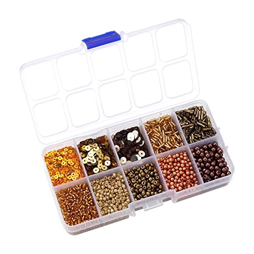 Assorted Beads for Jewelry Making, Glass Seed Bugle Tube Beads Loose Sequins Multiple Sizes for Crafts Sewing Jewelry Making - color: gold