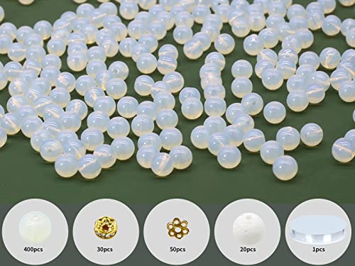 500PCS 8mm Milky White Glass Round Beads Bulk,Imitative Jade Beads Kit, Bracelet Space Loose Beads for Jewelry Making Earring, Necklaces, DIY Crafts & Gifts #351 - size: 8mm Milky White #351