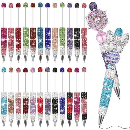 Tondiamo 24 Pcs Rhinestone Beadable Pens Bulk Diamond Glitter Bling Fancy Pen for Beaded Cute Assorted Ballpoint Kit for DIY Office Craft Making Supplies for Teachers Birthday Gift (Gradient Color) - style: Gradient Color