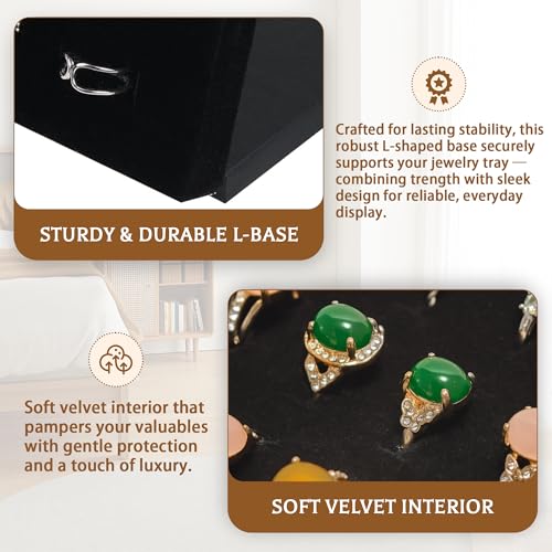 Homeanda Ring Display Tray - 50 Slot L-Shaped Velvet Jewelry Display for Earrings and Rings (Black) - style: A.L-Shaped-Black