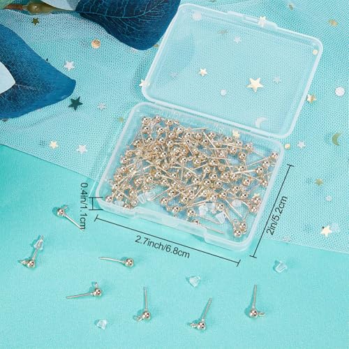 Beebeecraft 1 Box 100Pcs Ball Stud Earring Findings Stainless Steel Rose Gold Stud Post Earrings Components with Loop and 100Pcs Plastic Ear Nuts for Women Jewelry Making - color: Rose Gold, size: 4mm Ball