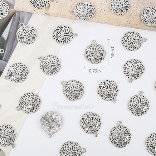 Framendino, Round Flat Seashell Charms Antique Metal Starfish Linking Charm Tibetan Sand Dollar Pendant for Jewelry Making - color: 100 Pack, size: Large
